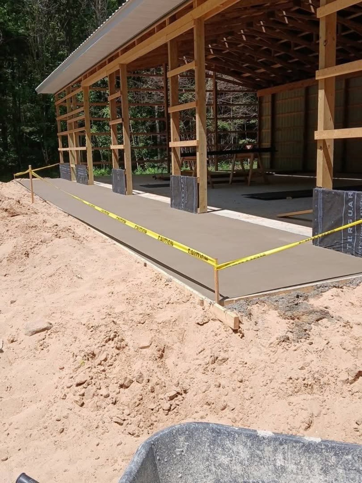 Concrete slab around residential structure